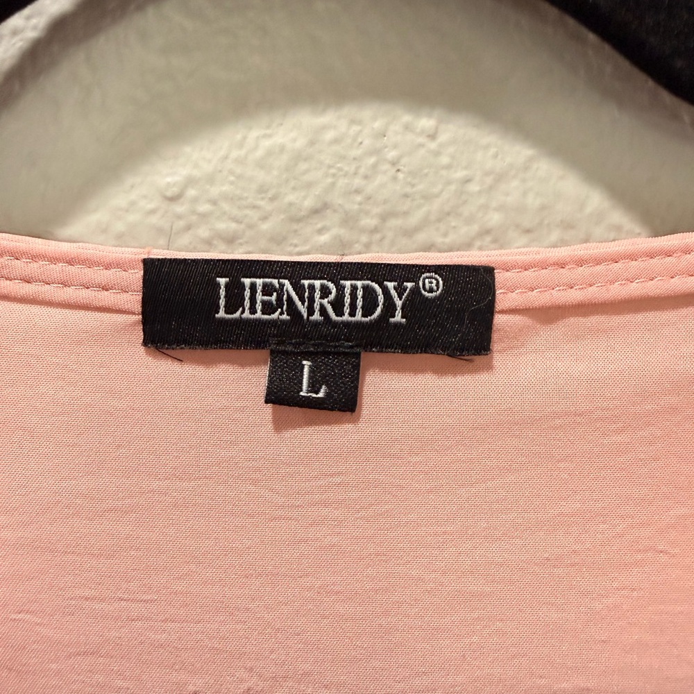 πΈ Lienridy Blush Pink V-Neck Blouse w/ Embroidered Sleeves β Size L - Picture 2 of 3